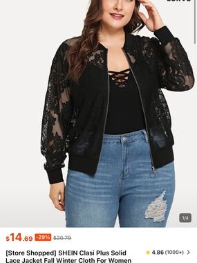 SHEIN Black Plus Size Lace Bomber Jacket